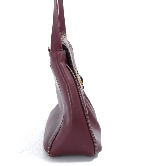 VINTAGE PANTERA PLUM WINE LEATHER AND GENUINE SNAKESKIN CABOCHON CROSSBODY - Picture 3 of 7